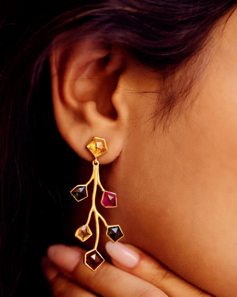Advitiya Rubies and Mixed Gemstones Earrings - Default Title (CONER0688)