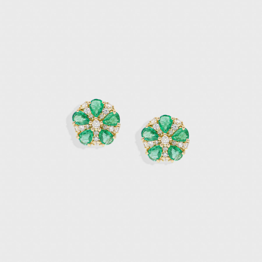 Phulamala Emerald and Diamond Stud Earrings - Default Title (CONER0692)