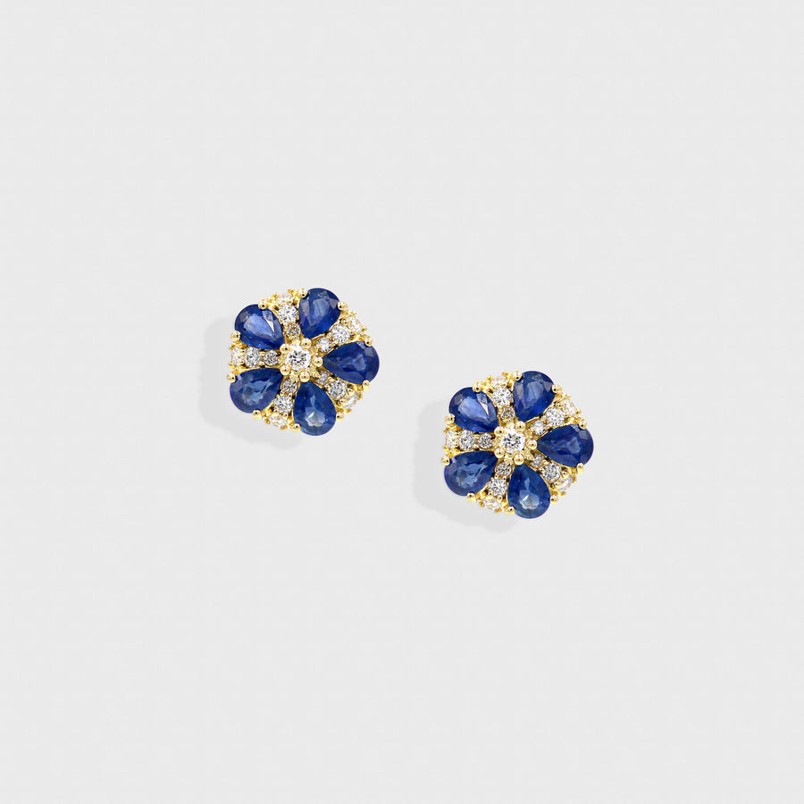 Phulamala Blue Sapphire and Diamond Stud Earrings - Default Title (CONER0693)