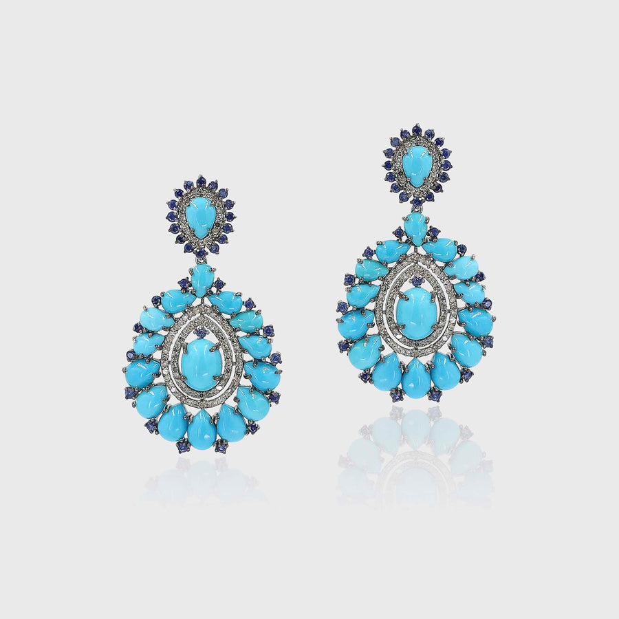 Hansraj Diamond, Turquoise and
 Blue Sapphire Earrings - Default Title (INDER0704)