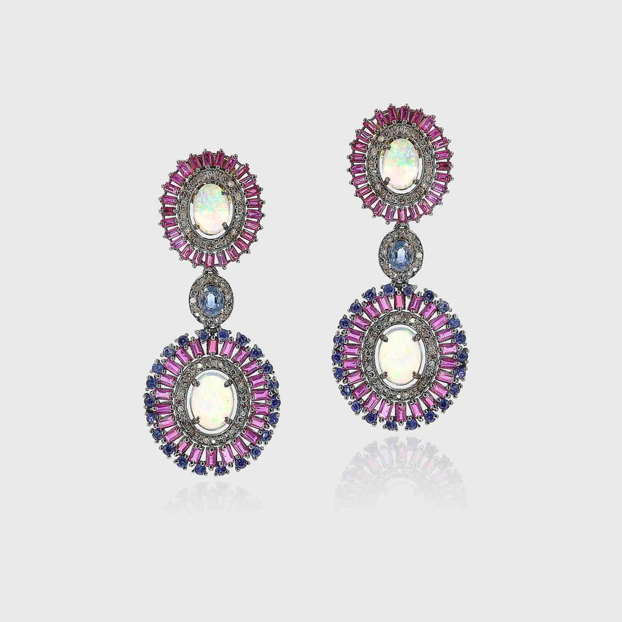 Vanita Diamond, Ruby, Blue Sapphire 
and Opal Earrings - Default Title (INDER0708)