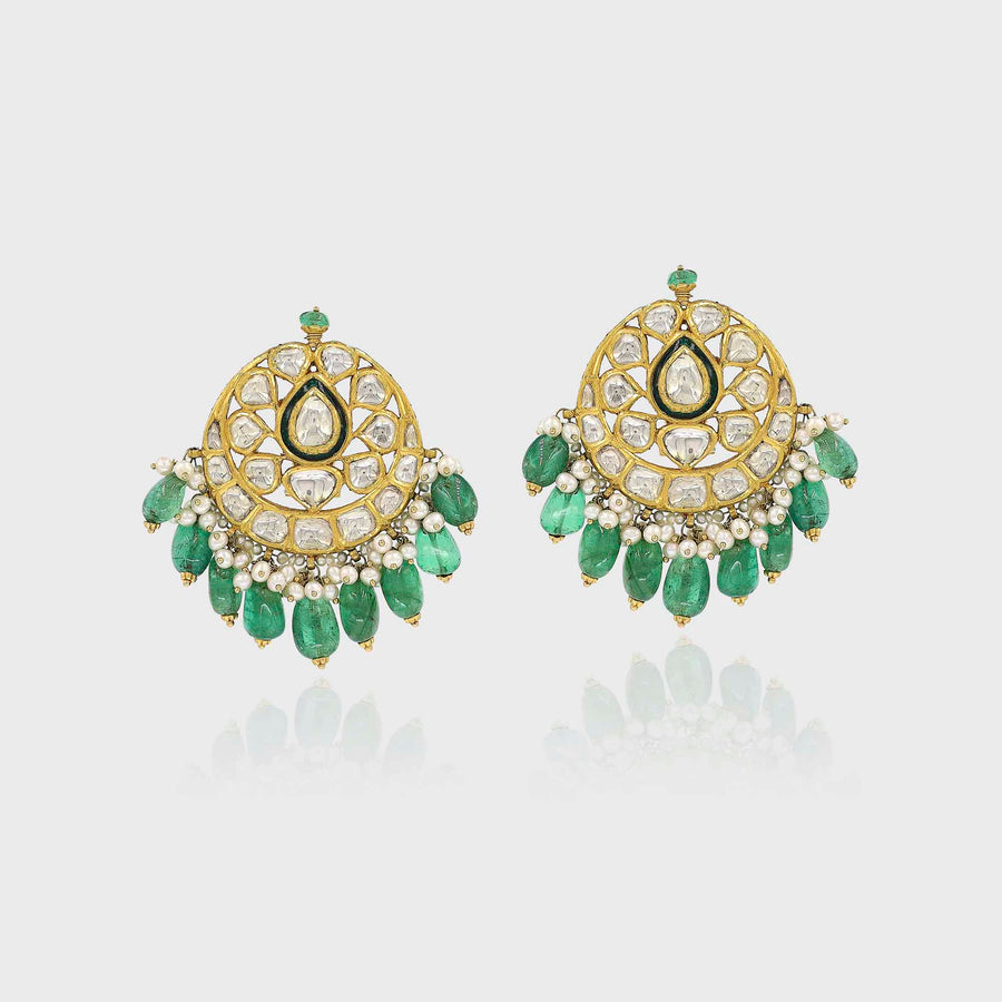 Vayuna Diamond, Emerald and Pearl Earrings - Default Title (RAJER0145)