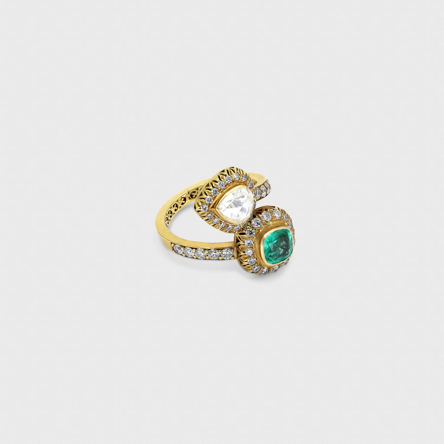 Abhusan Diamond and Emerald Double Ring - Default Title (ROYRG0050)