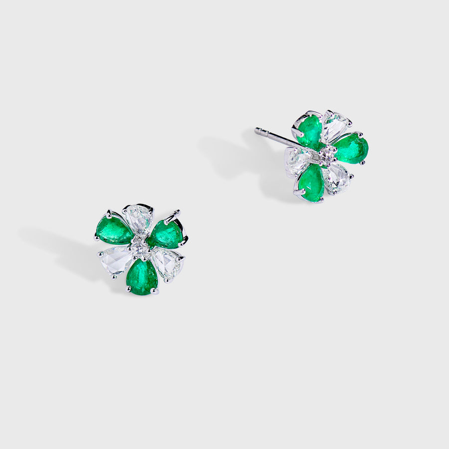 Phool Diamond and Emerald Stud Earrings