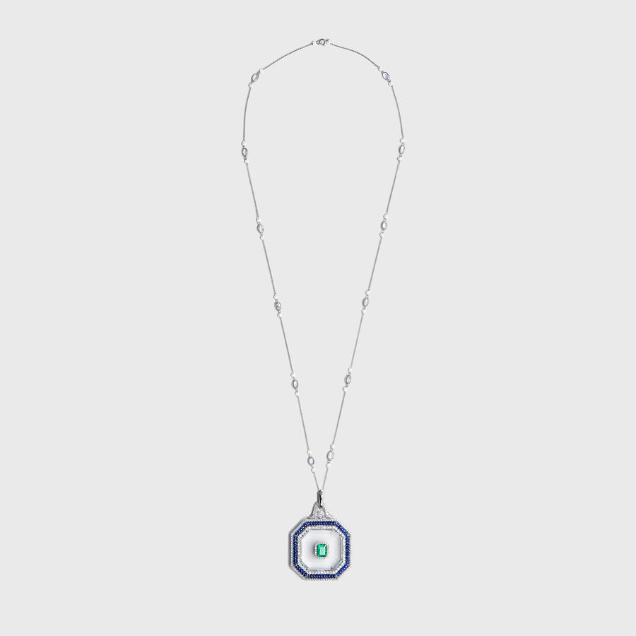 Saanvi Blue Sapphire, Emerald and Diamond Pendant Necklace