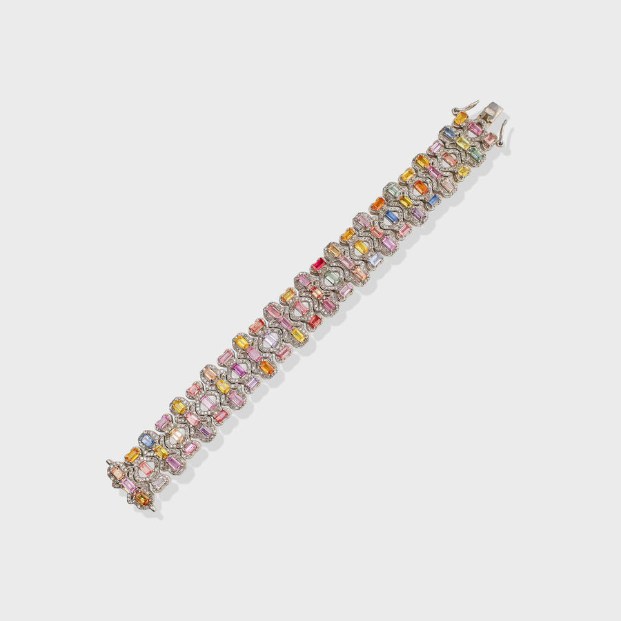 Multicolor Shaphire and Diamond Bracelet