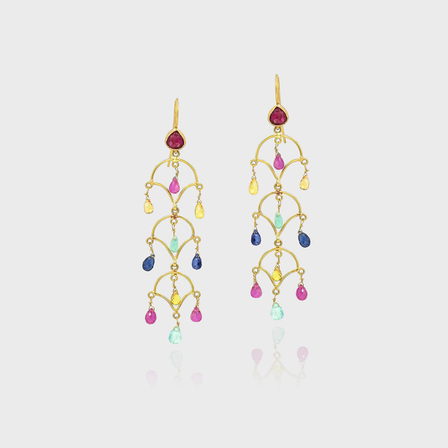Neelambar Multicolor Sapphire Chandelier Earrings - Default Title (CONER0158)