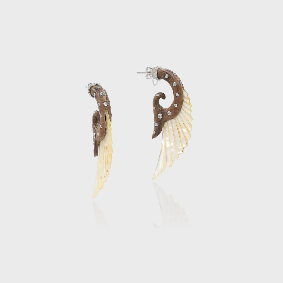 Shashwat Diamond, Wood and Mother of Pearl Earrings - Default Title (CONER0705)