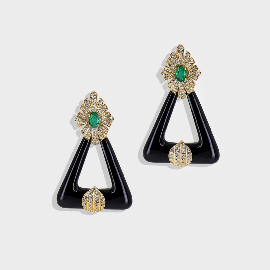 Samarpan Black Onyx, Diamond and Emerald Earrings - Default Title (CONER0744)