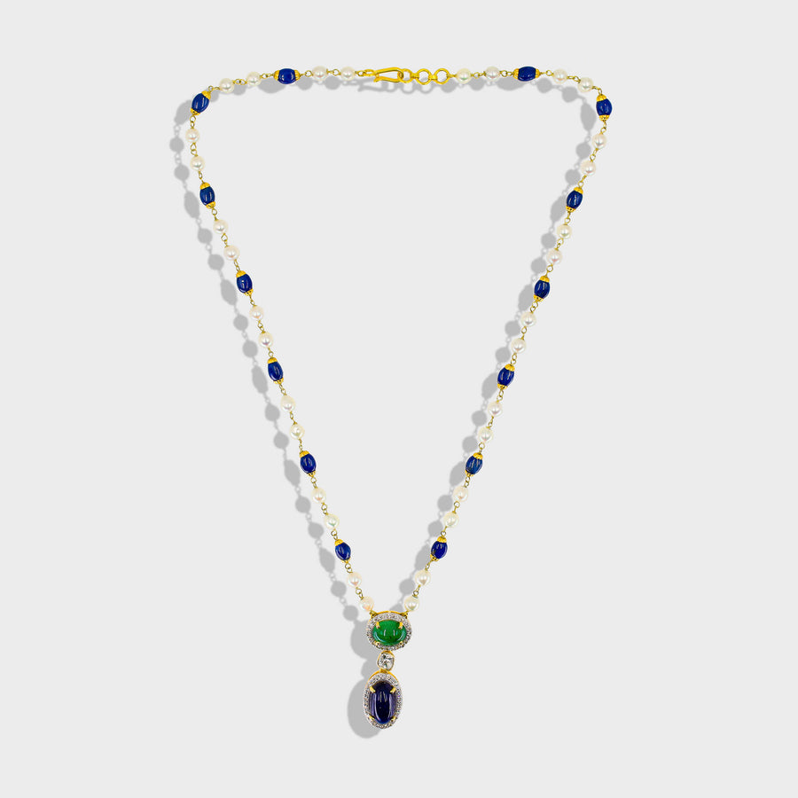 Premadhik Emerald, Blue Sapphire, Diamond and 
Pearl Necklace - Default Title (CONNC0228)