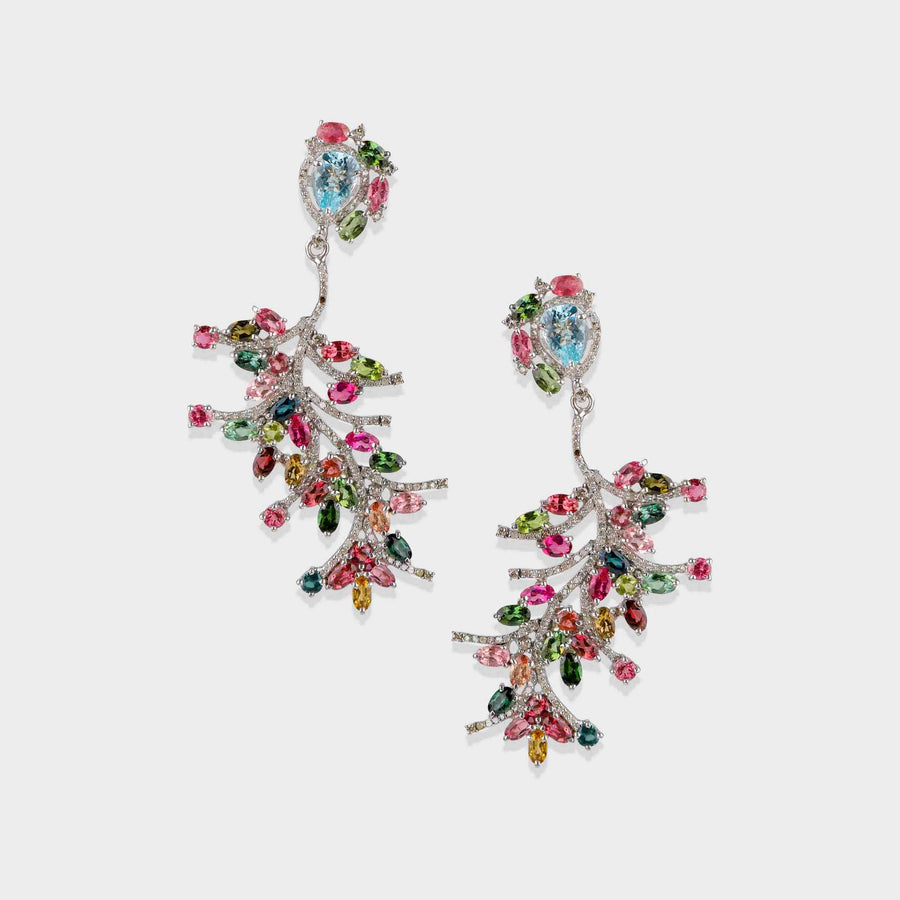 Tourmaline, Aquamarine and Diamond Earrings
