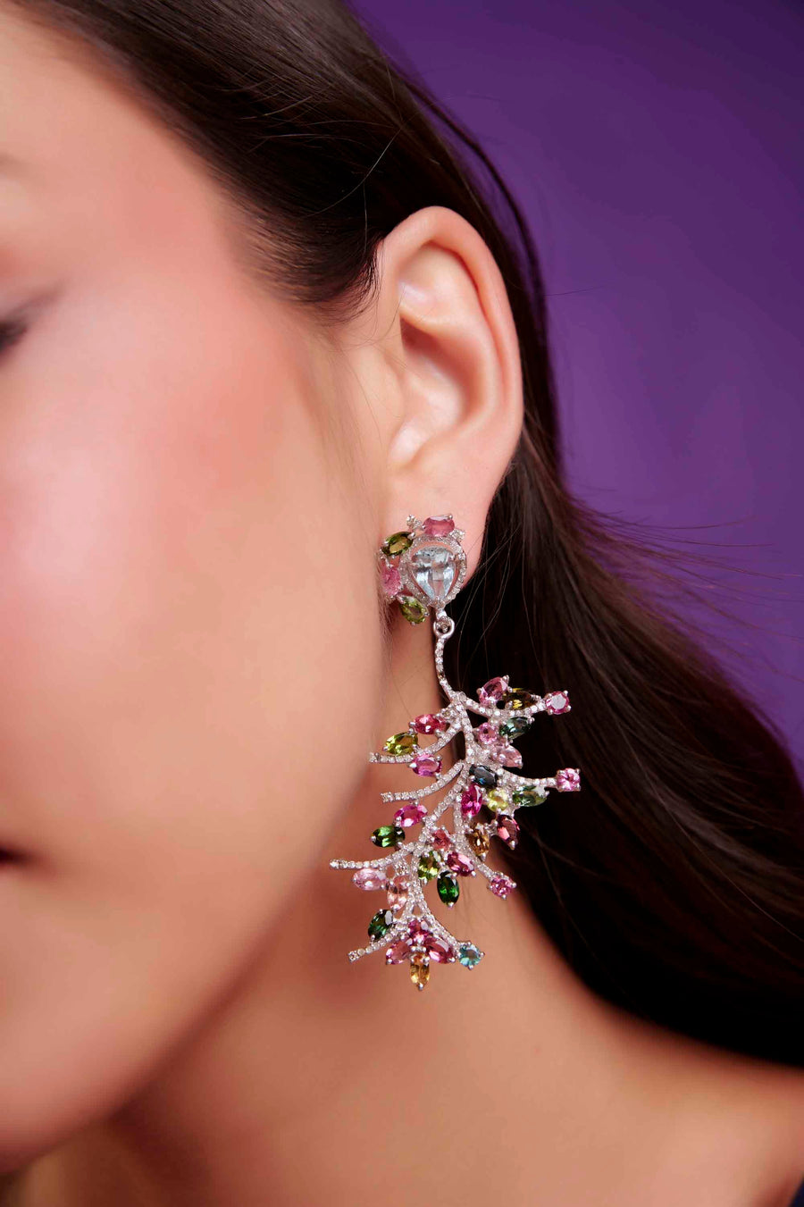 Tourmaline, Aquamarine and Diamond Earrings