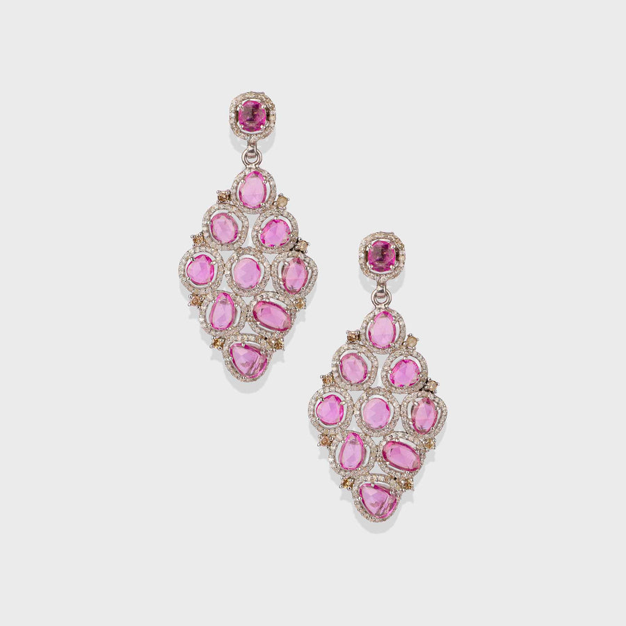 Pink Shaphire and Diamond Earrings