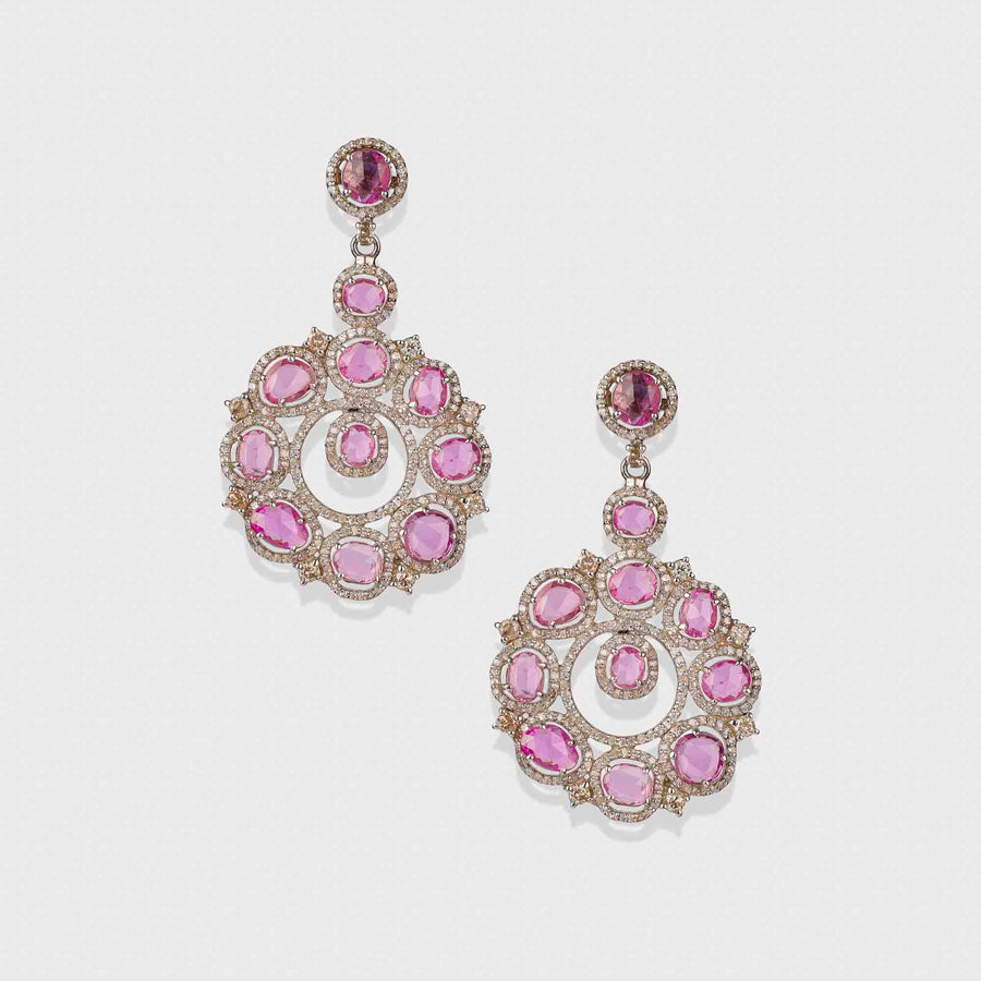 Pink Shaphire and Diamond Earrings