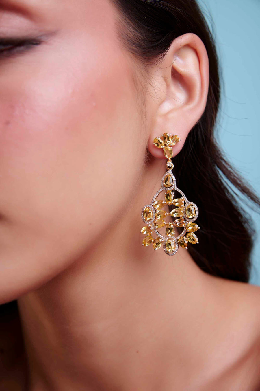 Yellow Aquamarine and Diamond Earrings