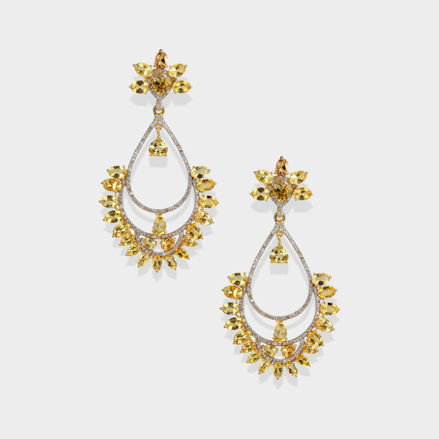 Yellow Aquamarine and Diamond Earrings