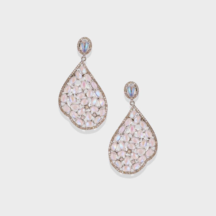 Rainbow Moonstone and Diamond Earrings