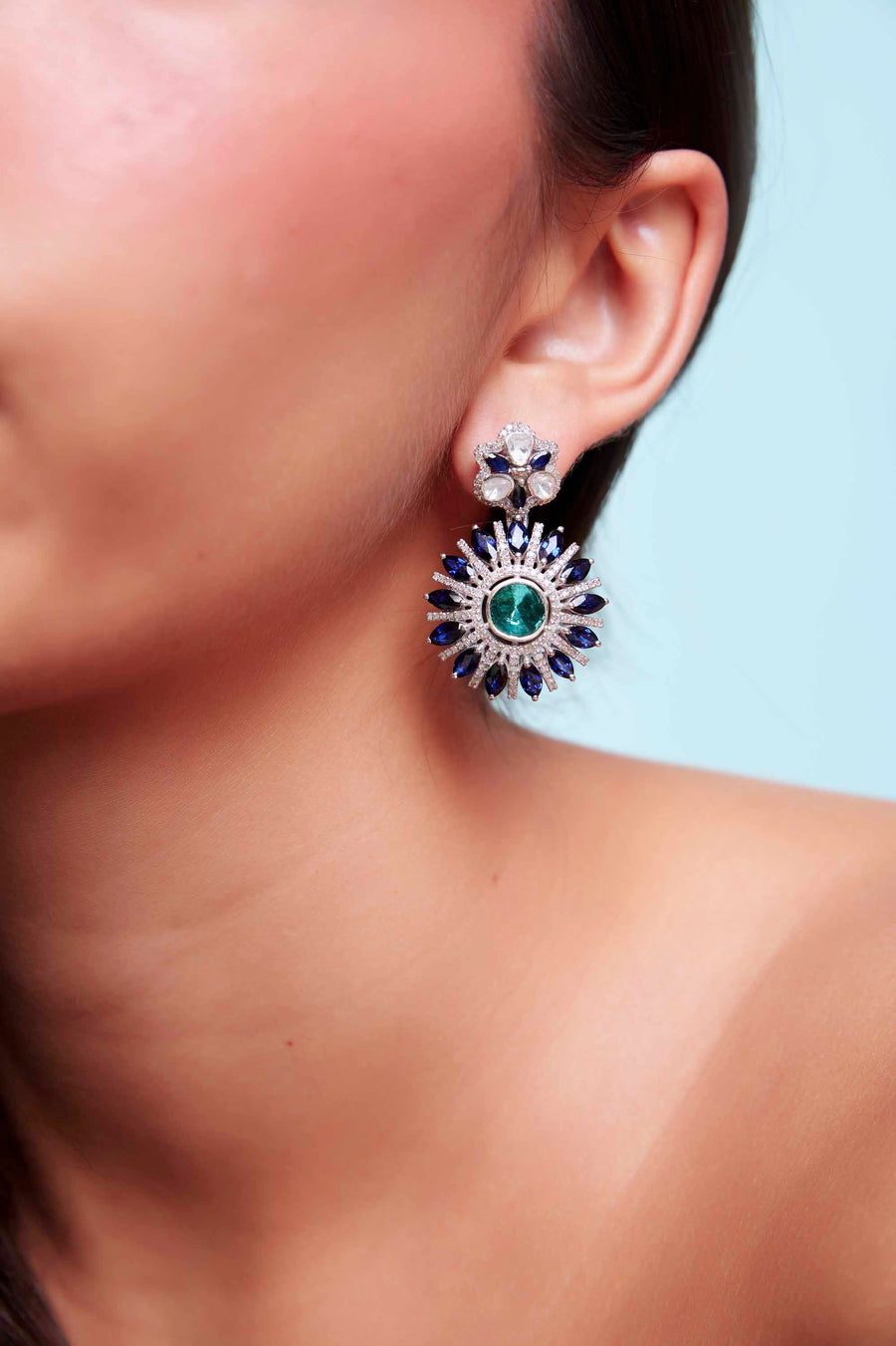 Blue Sapphire and Diamond Earrings