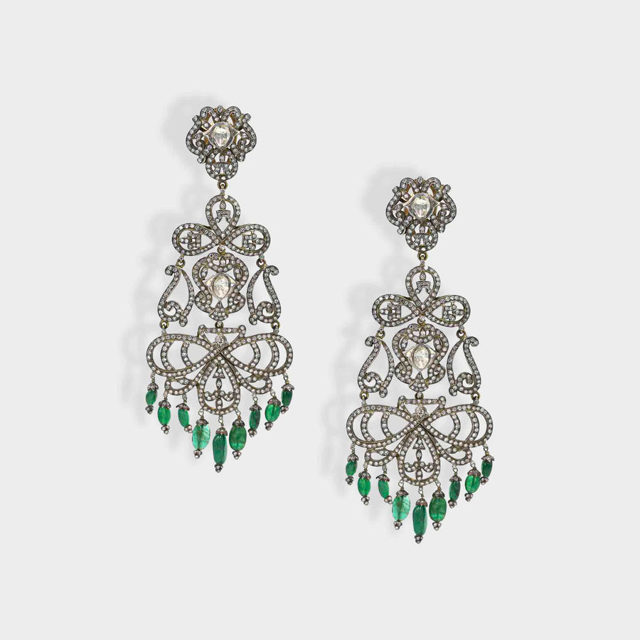 Sanjeevani Emerald and Diamond Chandelier Earrings - Default Title (INDER0523)