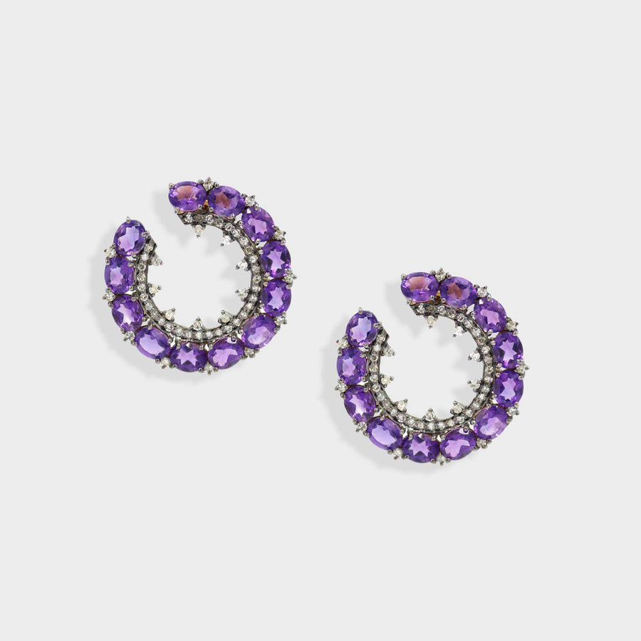 Prabhaav Amethyst and Diamond Earrings - Default Title (INDER0665)