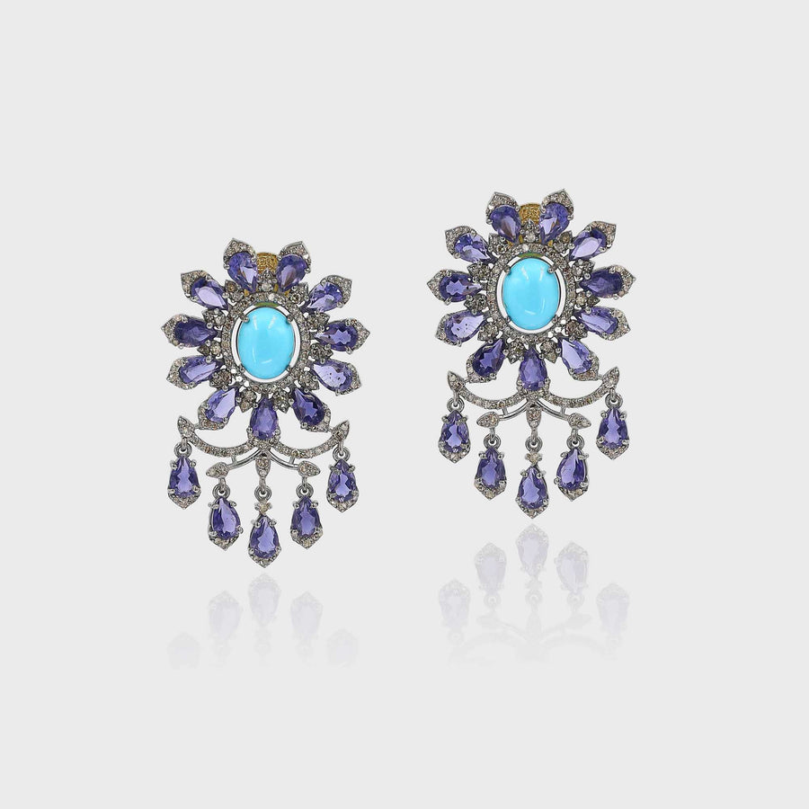 Vrishti Diamond, Turquoise and Iolite Earrings - Default Title (INDER0705)