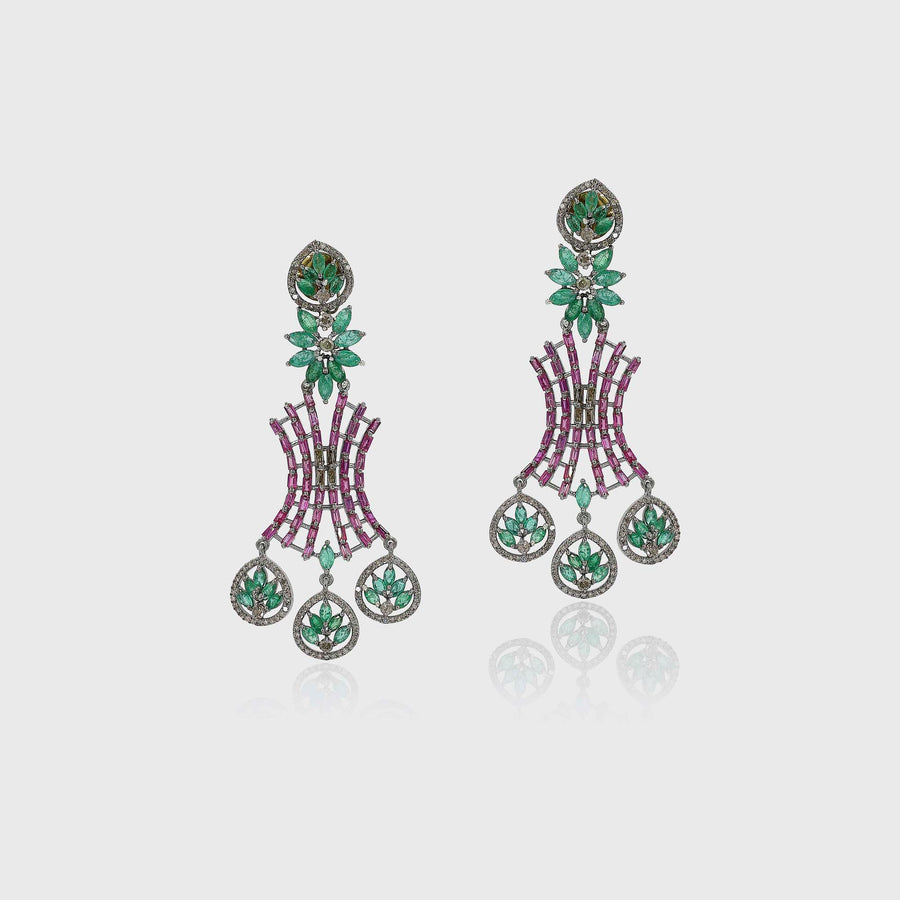 Tanushri Diamond, Emerald and Ruby Earrings - Default Title (INDER0706)