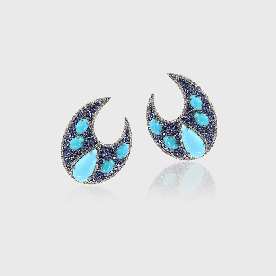 Asita Diamond, Turquoise and Blue Sapphire Earrings - Default Title (INDER0713)