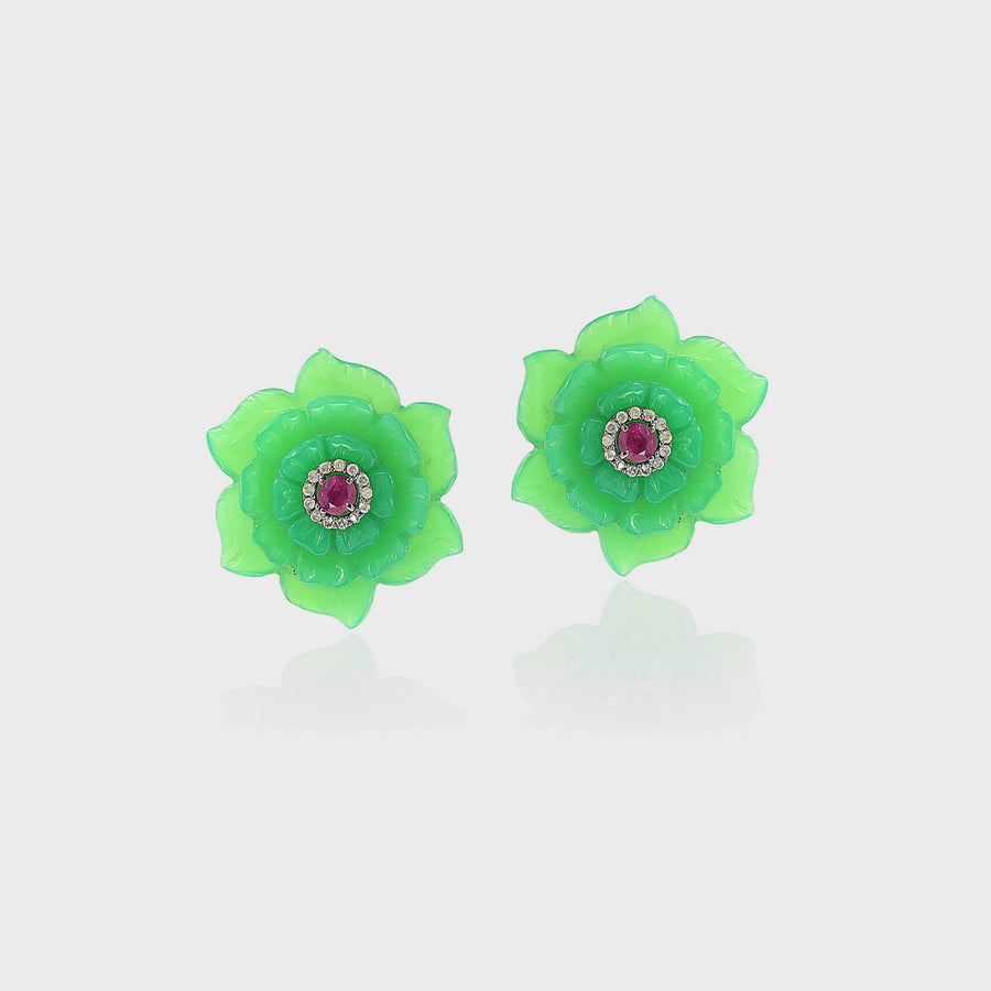 Surbhi Diamond, Green Onyx and Pink Tourmaline Earrings - Default Title (INDER0717)