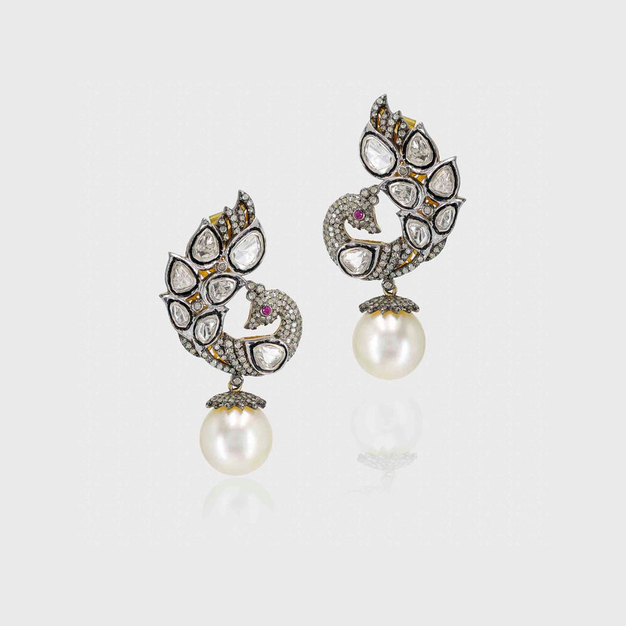 Pankh Pearl, Diamond and Ruby Earrings - Default Title (INDER0729)