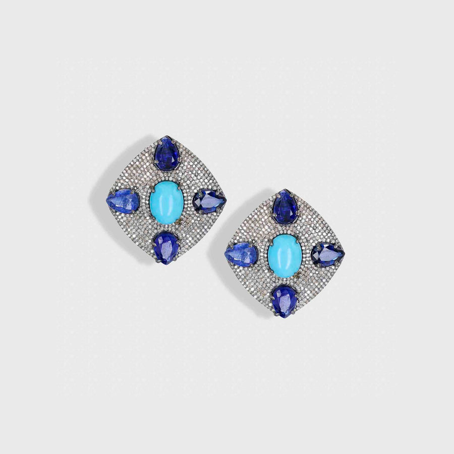 Sanyukt Kyanite, Turquoise and Diamond Earrings - Default Title (INDER0744)