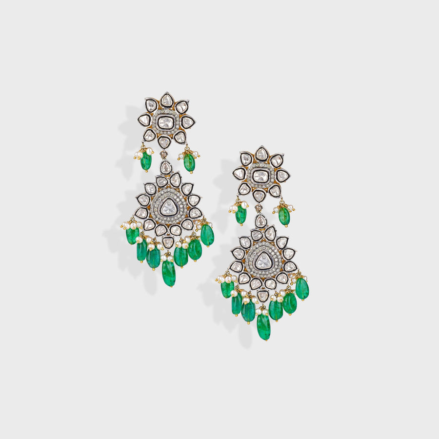 Ananya Diamond and Emerald Earrings - Default Title (INDER0764)