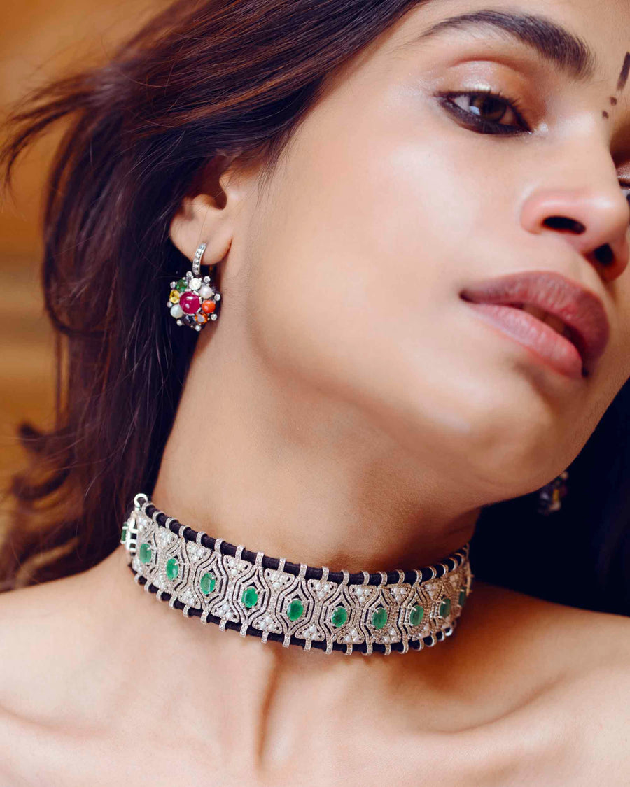 Sutraratna Emerald and Diamond Chocker Necklace - Default Title (INDNC0101)