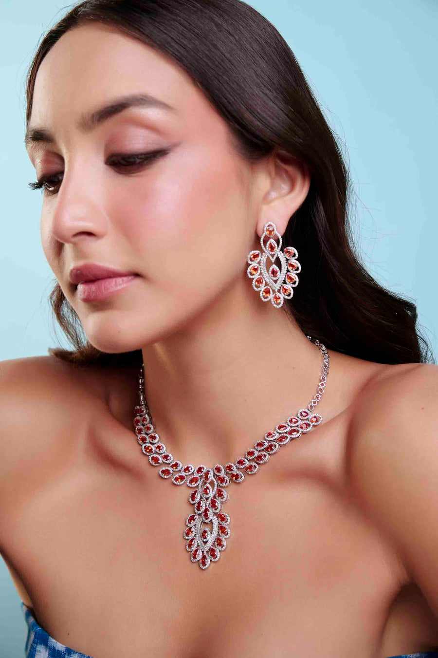 Orange Sapphire and Diamond Necklace