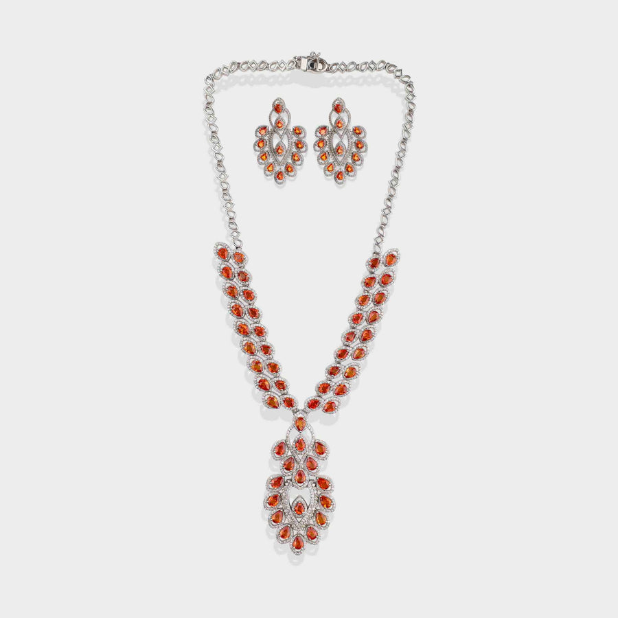 Orange Sapphire and Diamond Necklace