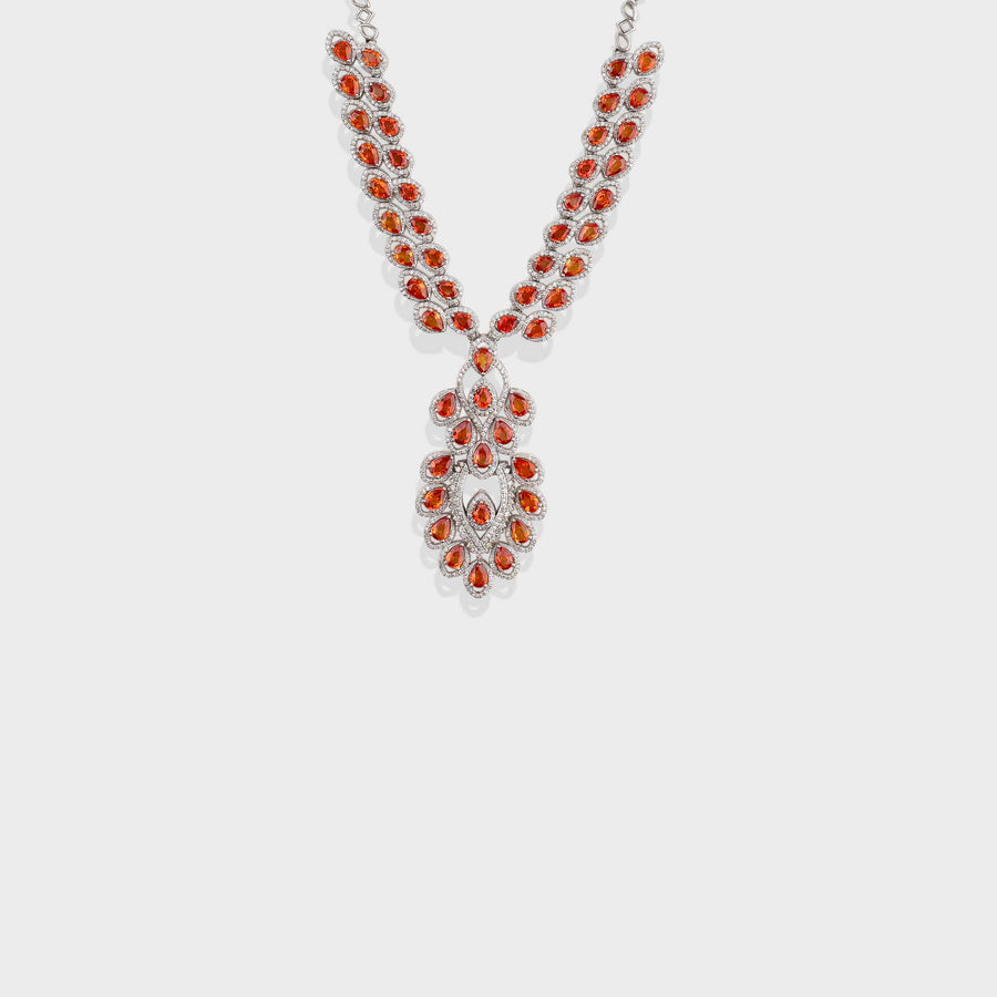 Orange Sapphire and Diamond Necklace