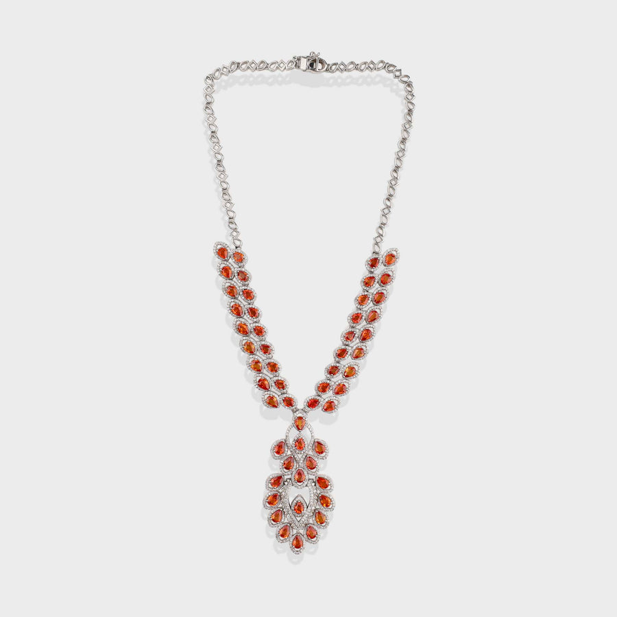 Orange Sapphire and Diamond Necklace
