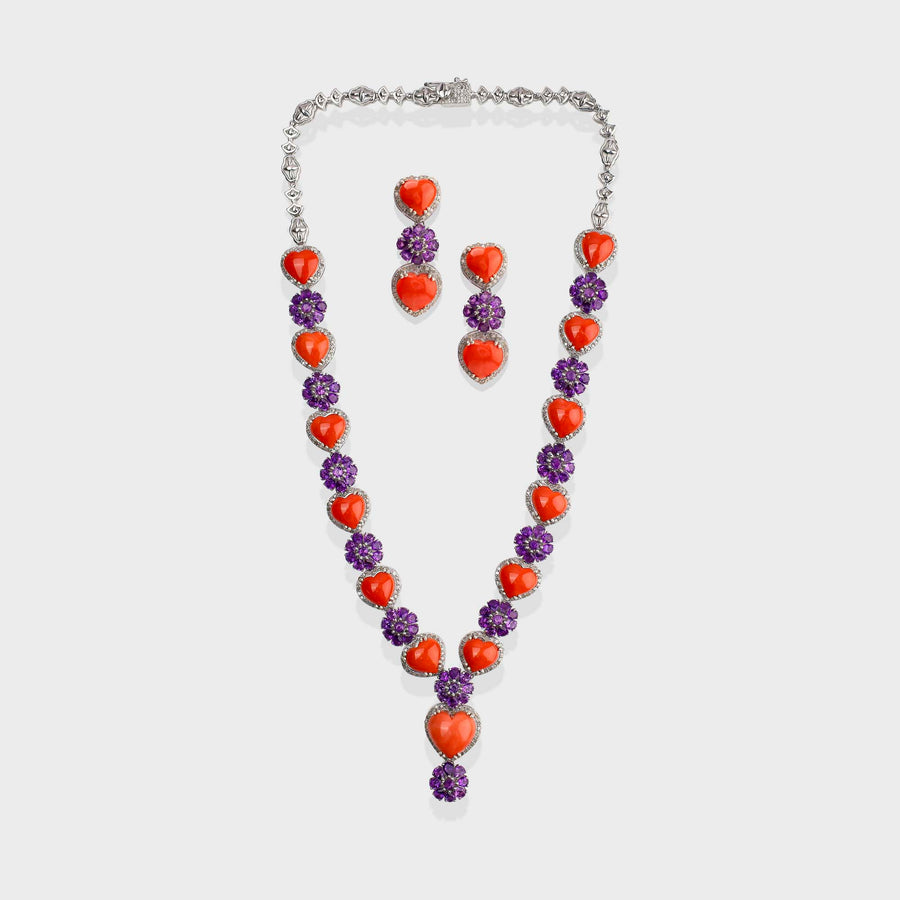 Japanese Coral Necklace with Diamonds