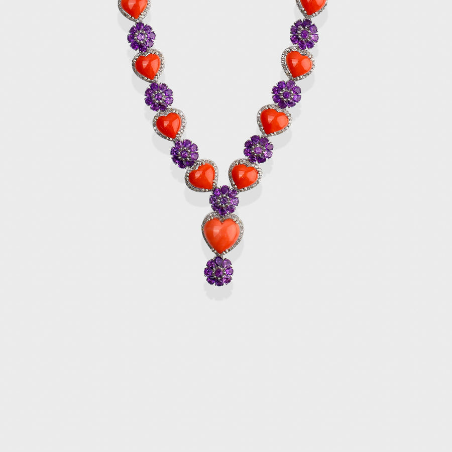Japanese Coral Necklace with Diamonds