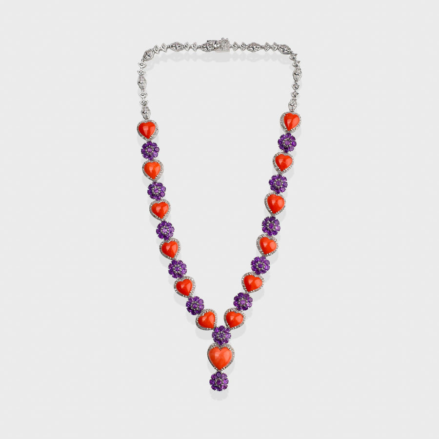 Japanese Coral Necklace with Diamonds
