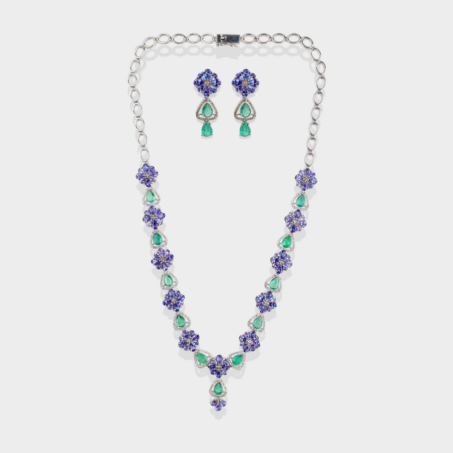 Tanzanite, Emerald and Diamond Set