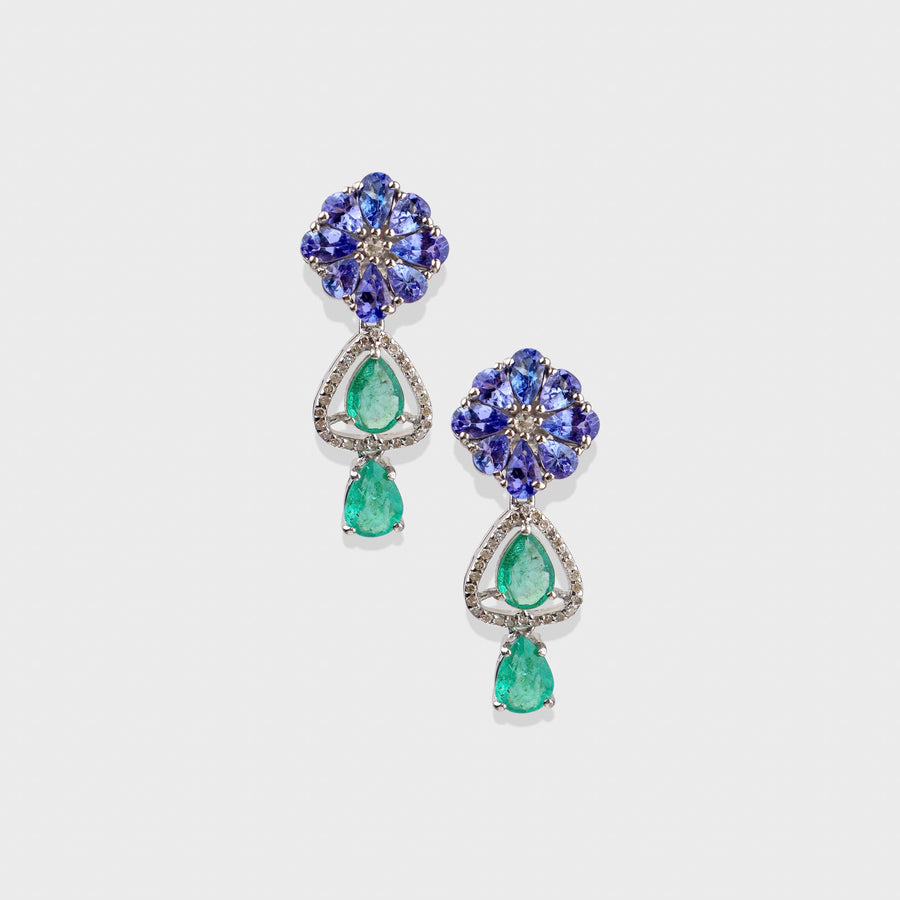 Tanzanite, Emerald and Diamond Set