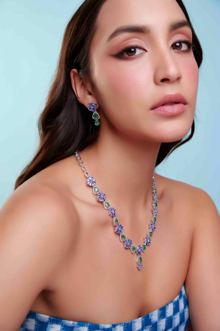 Tanzanite, Emerald and Diamond Set