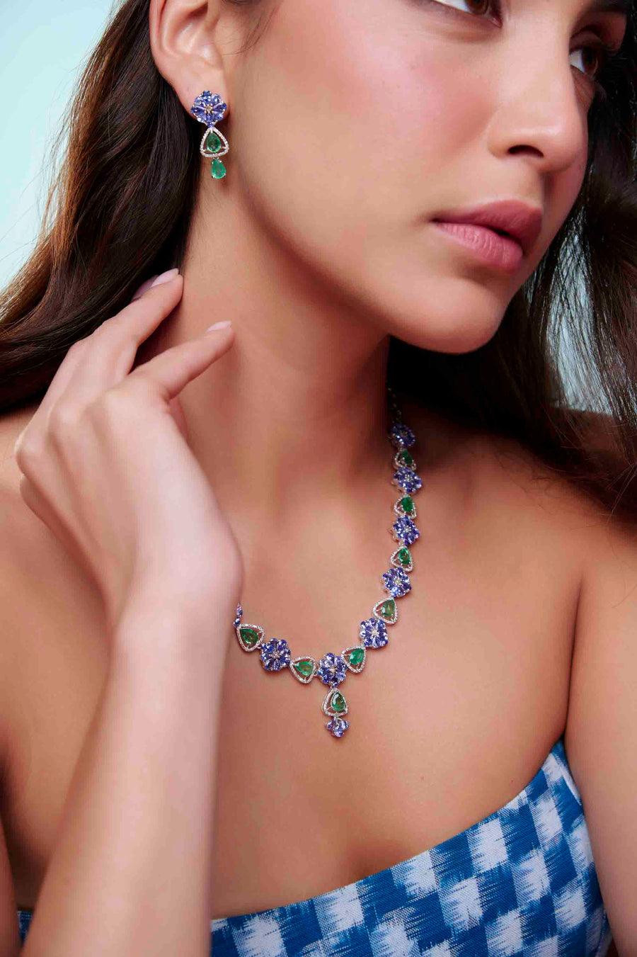 Tanzanite, Emerald and Diamond Set