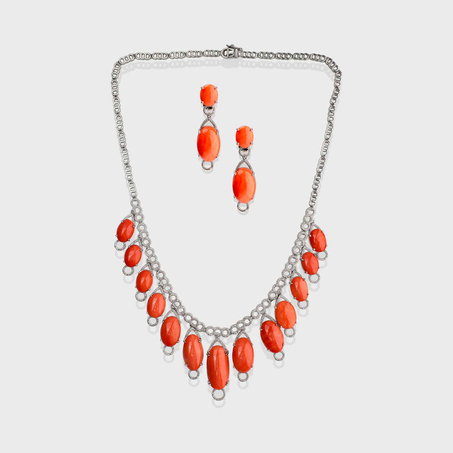 Coral and Diamond Necklace