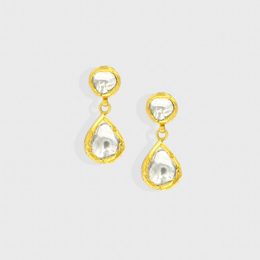 Polki Diamond Double Unit Earrings - Default Title (RAJER0007)