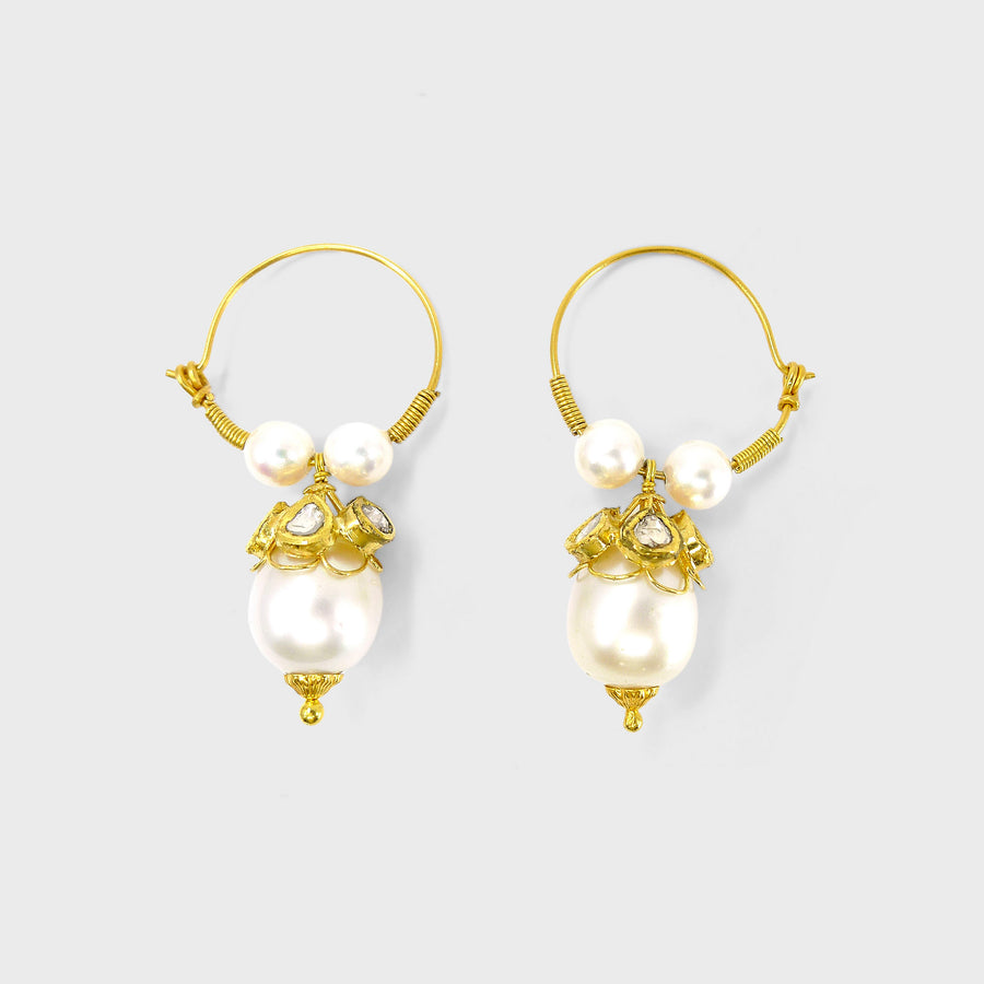 Moti Pearl and Diamond Earrings - Default Title (RAJER0020)