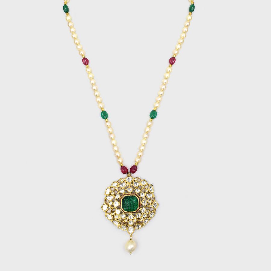 Nireeksha Diamond, Emerald and Pearl Necklace - Default Title (RAJNC0084)