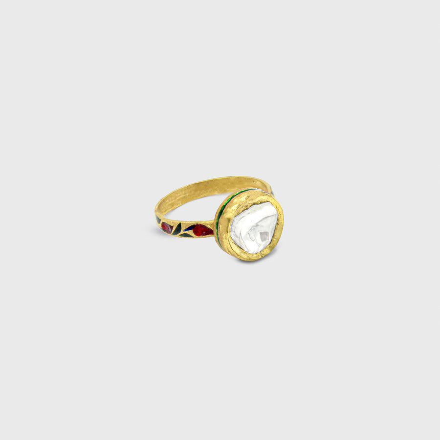 Polki Diamond Enamelled Single Stone Ring - Default Title (RAJRG0073)