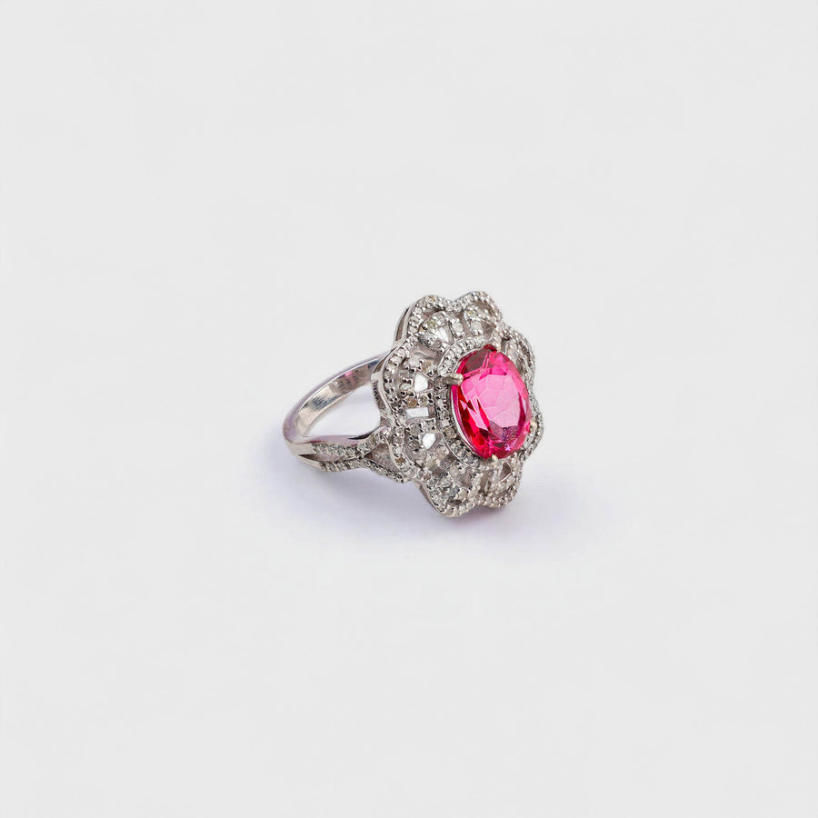 Pink Topaz and Diamond Ring