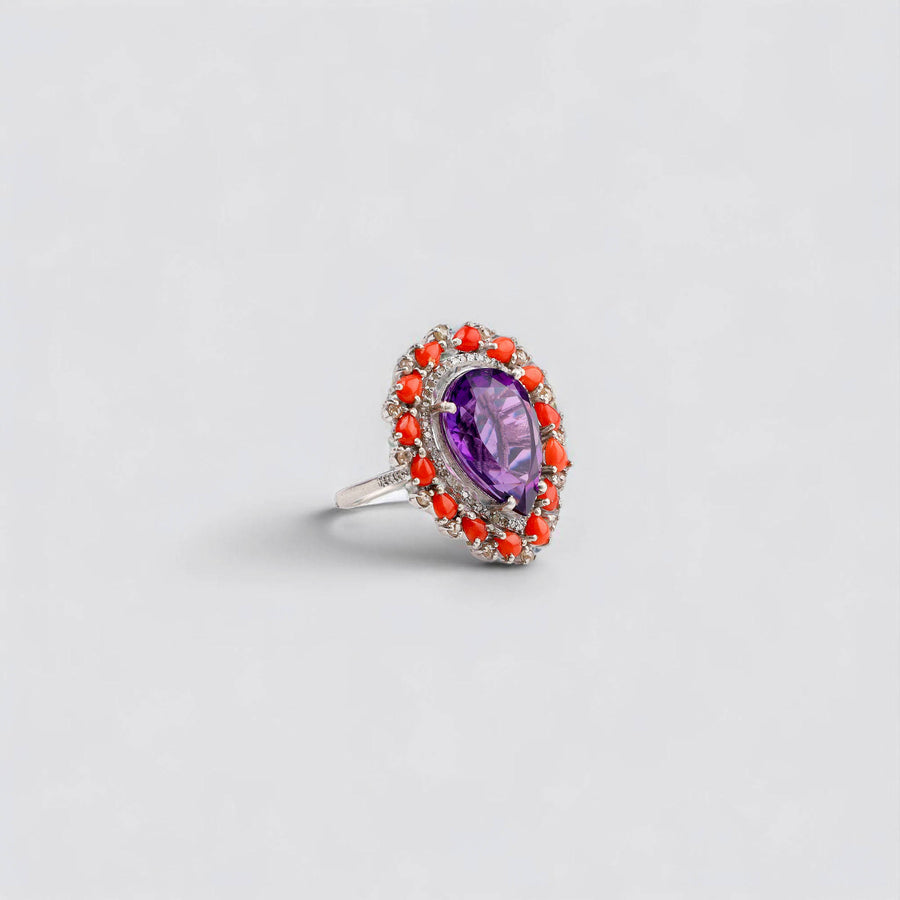 Coral and Diamond Ring